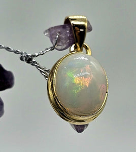 Solid African Opal Pendant, Sterling Silver, 18K Gold Plated, October Birthstone, Aura Gem