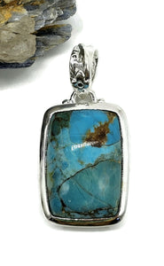 Rectangle Turquoise Pendant, Sterling Silver, December Birthstone, Blue Turquoise