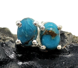 Blue Turquoise Studs, Sterling Silver, Oval Shaped, Copper Turquoise, Protection Stone