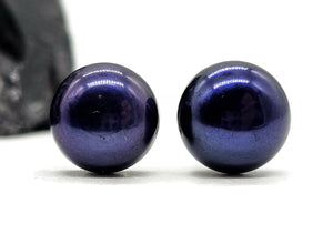 Blue Purple Freshwater Pearl Studs, June Birthstone, Sterling Silver, 10mm, Natural Pearls