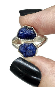 Raw Blue Sapphire Ring, September Birthstone, Size O/7, Sterling Silver, Rough Gemstones