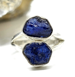 Raw Blue Sapphire Ring, September Birthstone, Size O/7, Sterling Silver, Rough Gemstones