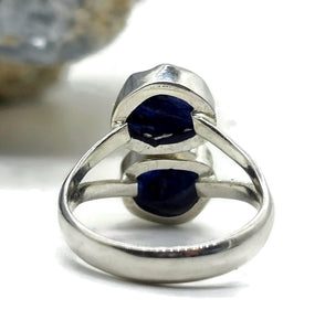 Raw Blue Sapphire Ring, September Birthstone, Size O/7, Sterling Silver, Rough Gemstones