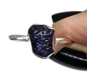 Rough Sapphire Ring, Size S, September Birthstone, Sterling Silver, Raw Blue Sapphire