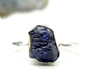 Rough Sapphire Ring, Size S, September Birthstone, Sterling Silver, Raw Blue Sapphire