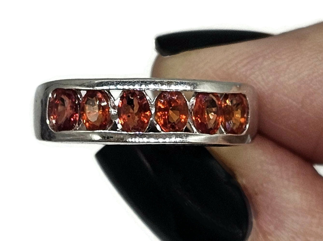 Orange Sapphire Band Ring, size O, Sterling Silver, Channel Set, Stacker Ring