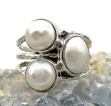 Load image into Gallery viewer, White Freshwater Pearl Ring, June Birthstone, Size N, Sterling Silver, Truth Stone