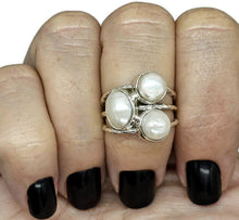 Load image into Gallery viewer, White Freshwater Pearl Ring, June Birthstone, Size N, Sterling Silver, Truth Stone