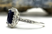 Load image into Gallery viewer, Rectangle Sapphire &amp; White Zircon Halo Ring, September Birthstone, Size Q, Sterling Silver