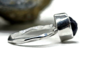 Raw Blue Sapphire Ring, Size P 1/2, September Birthstone, Sterling Silver, Rough Sapphire