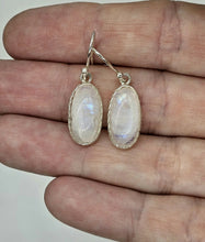 Load image into Gallery viewer, Oval Moonstone Earrings, Sterling Silver, Rainbow Moonstones, Modern June Birthstone