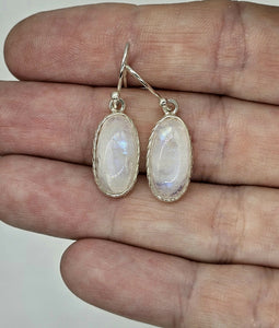 Oval Moonstone Earrings, Sterling Silver, Rainbow Moonstones, Modern June Birthstone