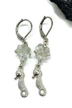 Load image into Gallery viewer, Seahorse Earrings with Rough Aquamarines, March Birthstone, Sterling Silver, Spirit Animal