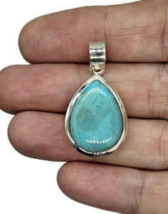 Blue Turquoise Pendant, December Birthstone, Sterling Silver, Pear Shaped, Protection