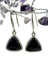 Load image into Gallery viewer, Triangle Black Onyx Earrings, Sterling Silver, Leo and Capricorn Zodiac Gemstone