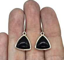 Load image into Gallery viewer, Triangle Black Onyx Earrings, Sterling Silver, Leo and Capricorn Zodiac Gemstone