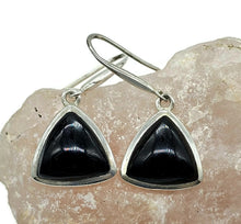 Load image into Gallery viewer, Triangle Black Onyx Earrings, Sterling Silver, Leo and Capricorn Zodiac Gemstone