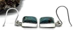 Chrysocolla Earrings, Rectangle Shaped, Sterling Silver, Green Blue Gemstone