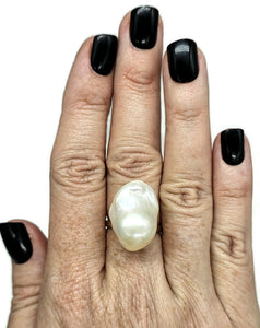 Flameball / Fireball Pearl Ring, Size S, Sterling Silver, Adjustable, June Birthstone