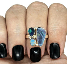 Load image into Gallery viewer, Australian Opal Ring, Size Q, Three Stone Ring, Sterling Silver, Aura Gem, Psychic Gem