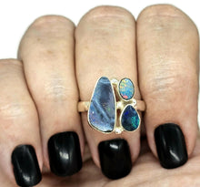 Load image into Gallery viewer, Australian Opal Ring, Size Q, Three Stone Ring, Sterling Silver, Aura Gem, Psychic Gem