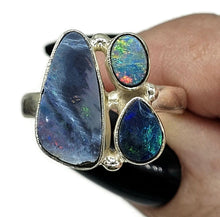 Load image into Gallery viewer, Australian Opal Ring, Size Q, Three Stone Ring, Sterling Silver, Aura Gem, Psychic Gem