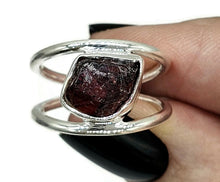 Load image into Gallery viewer, Garnet Ring, Size N, January Birthstone, Double Band Ring, Sterling Silver, Raw Gemstone