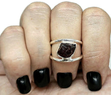 Load image into Gallery viewer, Garnet Ring, Size N, January Birthstone, Double Band Ring, Sterling Silver, Raw Gemstone