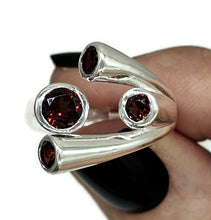 Load image into Gallery viewer, Four Stone Garnet Ring, Size P, Sterling Silver, Multi-gemstone Ring, January Birthstone