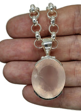 Load image into Gallery viewer, Rose Quartz Pendant, 43 Carats, Sterling Silver, Oval Faceted, Love Stone, Pink Gemstone