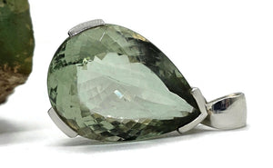 Prasiolite Pendant, Green Amethyst Gemstone, 34 carats, Sterling Silver, Pear Design