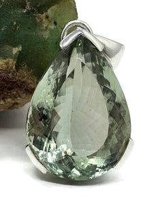 Prasiolite Pendant, Green Amethyst Gemstone, 34 carats, Sterling Silver, Pear Design