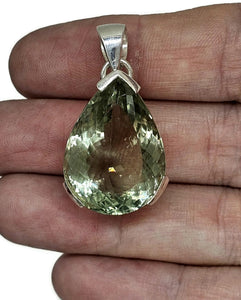 Prasiolite Pendant, Green Amethyst Gemstone, 34 carats, Sterling Silver, Pear Design