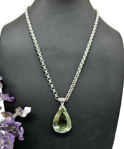 Prasiolite Pendant, Green Amethyst Gemstone, 34 carats, Sterling Silver, Pear Design