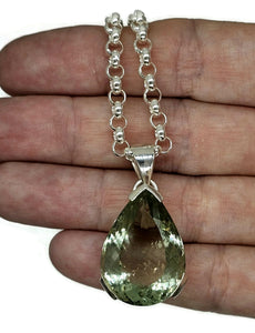 Prasiolite Pendant, Green Amethyst Gemstone, 34 carats, Sterling Silver, Pear Design