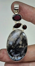 Load image into Gallery viewer, Rhodolite Garnet &amp; Dendritic Agate Pendant, Sterling Silver, Multi-gemstone Pendant