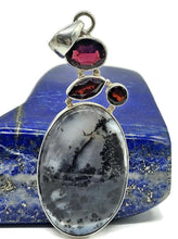 Load image into Gallery viewer, Rhodolite Garnet &amp; Dendritic Agate Pendant, Sterling Silver, Multi-gemstone Pendant