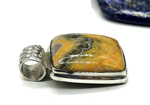 Bumblebee Pendant, Eclipse Jasper, Sterling Silver, Square Shaped, Yellow Orange Black