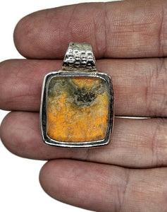 Bumblebee Pendant, Eclipse Jasper, Sterling Silver, Square Shaped, Yellow Orange Black