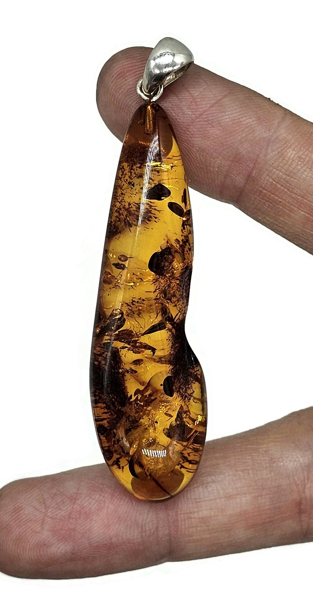 Cognac Amber Pendant, Sterling Silver, Millions of years old, Fossilized Tree Resin