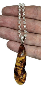 Cognac Amber Pendant, Sterling Silver, Millions of years old, Fossilized Tree Resin