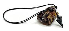 Load image into Gallery viewer, Black Obsidian &amp; Amber Necklace, Adjustable Black Cord, Arrowhead Design