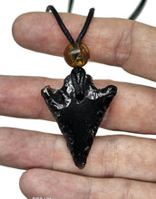 Load image into Gallery viewer, Black Obsidian &amp; Amber Necklace, Adjustable Black Cord, Arrowhead Design