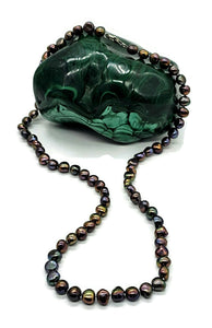 Black Peacock Baroque Pearl Necklace in a natural Purple Green Colour, Sterling Silver