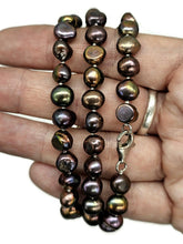 Load image into Gallery viewer, Black Peacock Baroque Pearl Necklace in a natural Purple Green Colour, Sterling Silver