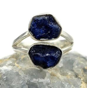 Raw Blue Sapphire Ring, September Birthstone, Size O/7, Sterling Silver, Rough Gemstones