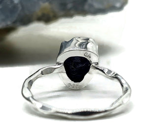 Rough Sapphire Ring, Size S, September Birthstone, Sterling Silver, Raw Blue Sapphire