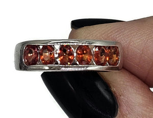 Orange Sapphire Band Ring, size O, Sterling Silver, Channel Set, Stacker Ring