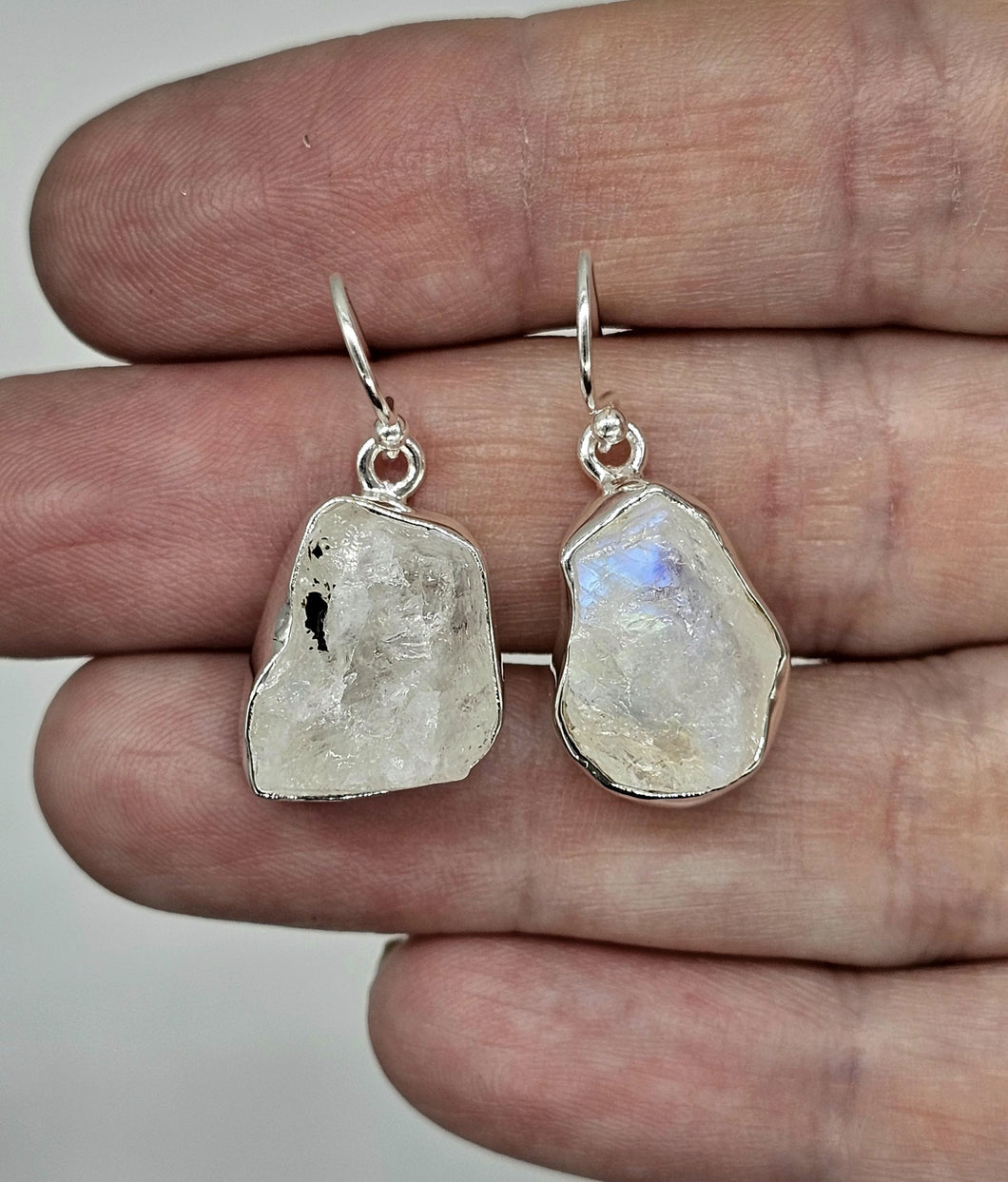 Raw Moonstone Earrings, Sterling Silver, June Birthstones, Rough Moonstones