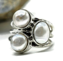 Load image into Gallery viewer, White Freshwater Pearl Ring, June Birthstone, Size N, Sterling Silver, Truth Stone